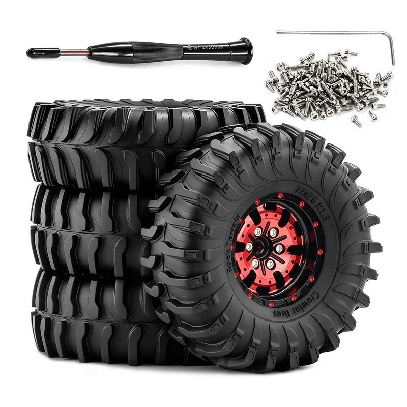 4 ชิ้น 72 มิลลิเมตร 1.3 Crawler โคลนยางโลหะ Beadlock ล้อขอบ 7 มิลลิเมตร Hex สําหรับ 1/18 Ascent-18 Traxxas TRX4M 1/24 Axial SCX24 AX24 FCX24 FMS