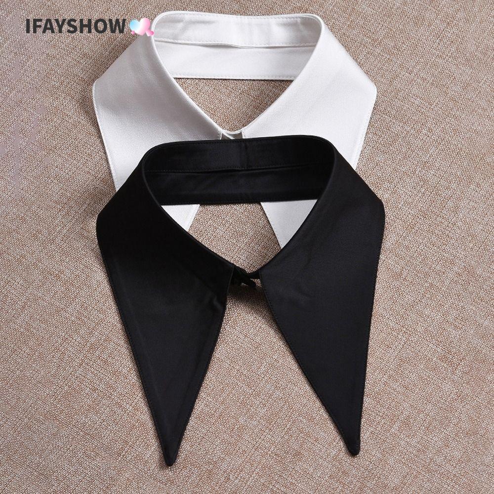 IFAYSHOW ปลอกคอปลอม,เสื้อผ้าอุปกรณ์เสริมรอบคอปลอม,แฟชั่นที่ถอดออกได้สีทึบ Neckline หญิงสาว
