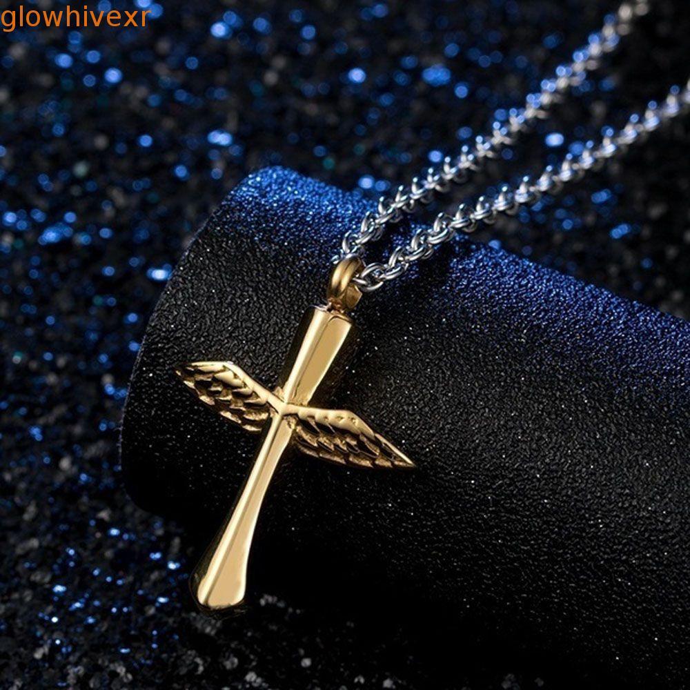 สร้อยคอโกศเรืองแสง งานศพ 1 ชิ้น Keepsake Cross Angel Wings Vial จี้