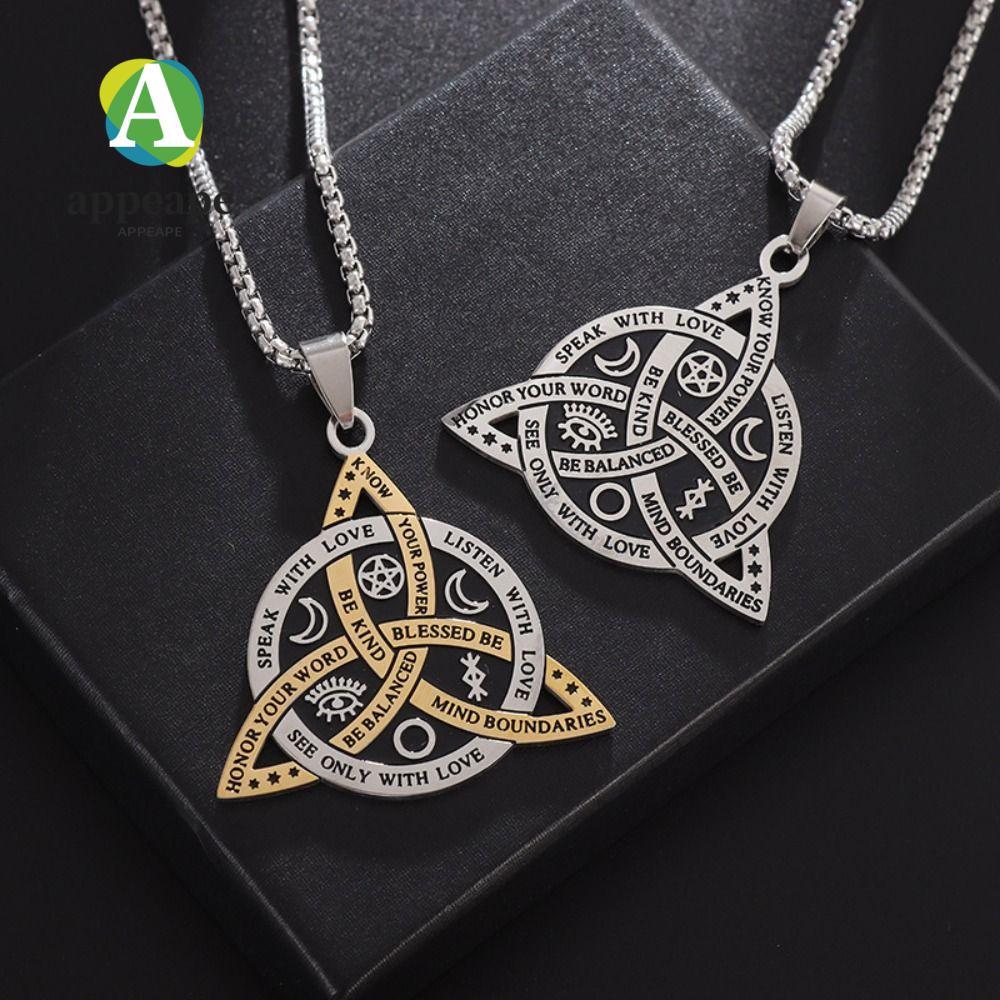 APPEAPE สร้อยคอจี้ปมแม่มด, สแตนเลส Rhinestone Accent Sla Amulet สร้อยคอ, Elegant Gold Silver ป้องกัน