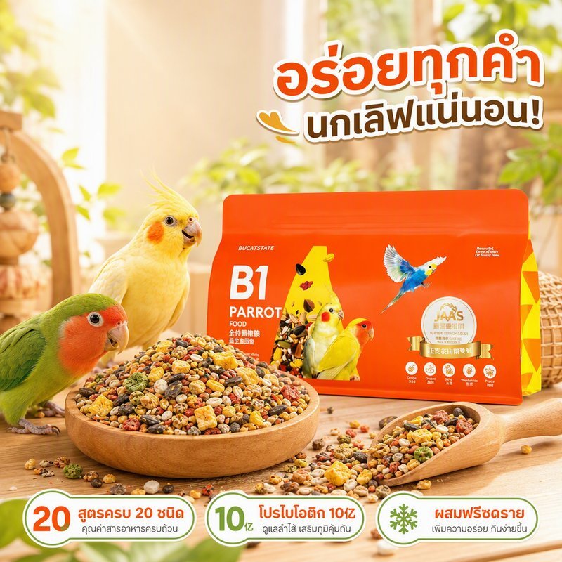 อาหารนกแก้ว ธัญพืชรวม อาหารนกฟอพัส กรีนชีค ค๊อกคาเทล 500g โปรไบโอติก เมล็ดเชีย เมล็ดแฟลกซ์