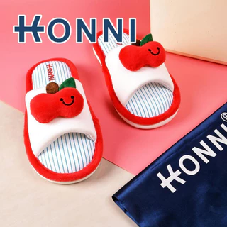 KONNI รองเท้าแตะแฟชั่น รองเท้านิ่ม หญิงน่ารัก บ้านผ้าฝ้ายผ้าลินินผ้าลินิน รองเท้าใส่ในบ้าน ลายแอปเปิ้ล