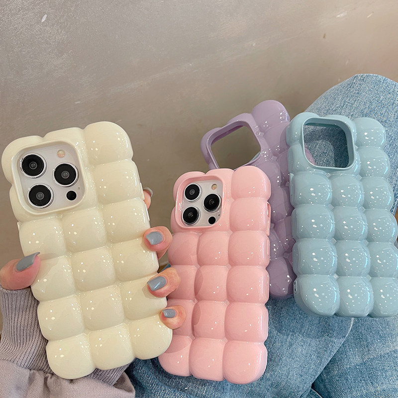Niche ins สีทึบสามมิติสแควร์เหมาะสําหรับ Apple iPhone17promax เคสโทรศัพท์ iphone15 ความรู้สึกระดับไฮ