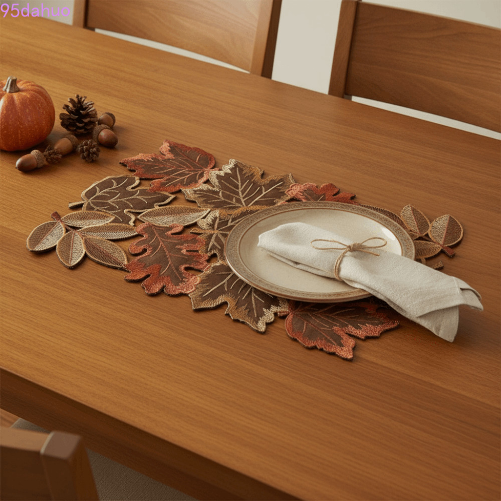 DAHUO Maple Leaf Placemat,สี่เหลี่ยมผืนผ้าตกแต่ง Maple Leaf ปักตาราง Runner, Party Dinning ผ้าปูโต๊ะ