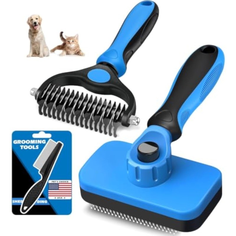 Professional 3PCS Self Cleaning Slicker Brush & Pet Grooming Rake & หวีหมัดสําหรับสุนัข,แมวและม้า |เครื่องมือกรูมมิ่ง Deshedding Skin Friendly