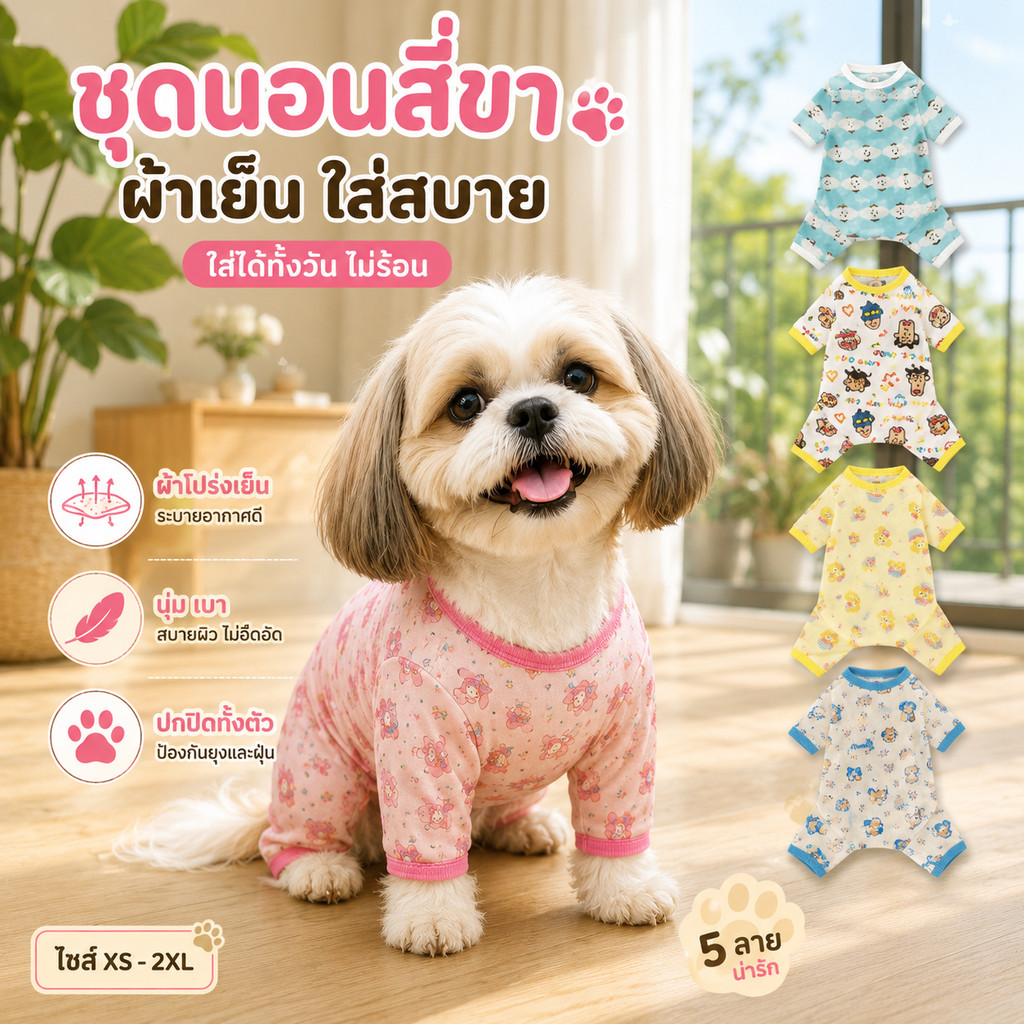 ฤดูร้อนสัตว์เลี้ยง ชุดรอมเปอร์ น้ําหนักเบาเสื้อผ้าเครื่องปรับอากาศครอบคลุมเต็มรูปแบบสุนัขแมว ชุดบ้าน