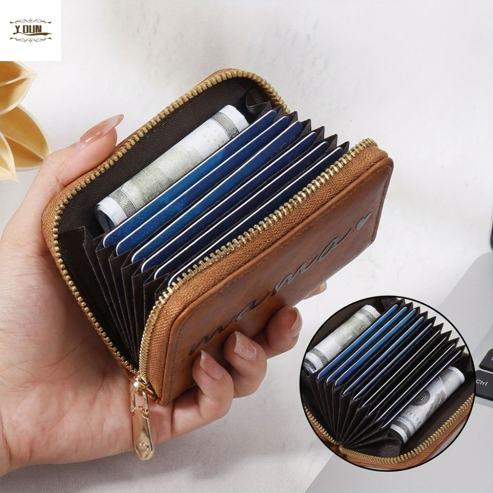 IVEYOUNG Card Holder Wallet, Multi-Slot Zipper Coin Wallet, Compact PVC Money Clip mama Printing Sho
