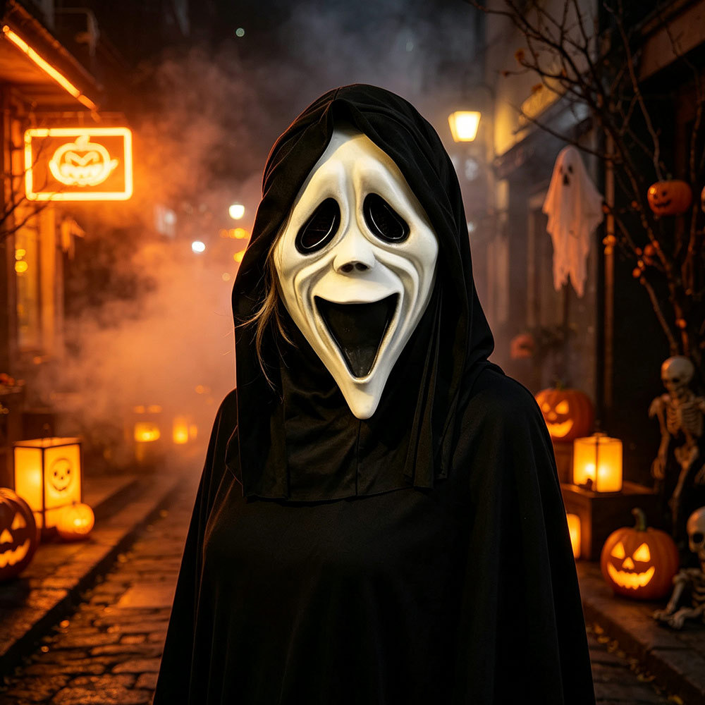 Scream Ghostface Smiley Mask - Funny Scary Halloween Costume Accessory