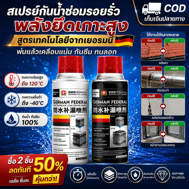 🔥COD⚡️[กันน้ำแรงสูง] สเปรย์กันรั่วกันซึมเทคโนโลยีเยอรมัน สเปรย์อุดรอยรั่วหลังคาผนัง สเปรย์ซ่อมรอยแตกทนต่ออุณหภูมิ 300ml แก้ปัญหาการรั่วซึม