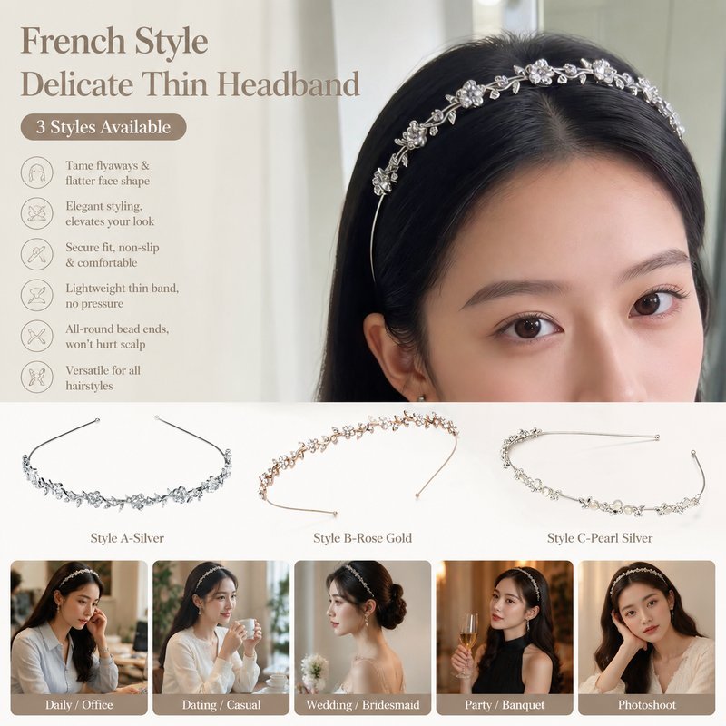 ที่คาดผมผู้หญิงประดับคริสตัล Hairband ประดับคริสตัล โครงโลหะทรงเปิด สวมเข้ากับผมปล่อยหรือผมรวบ แต่งลุคง่าย