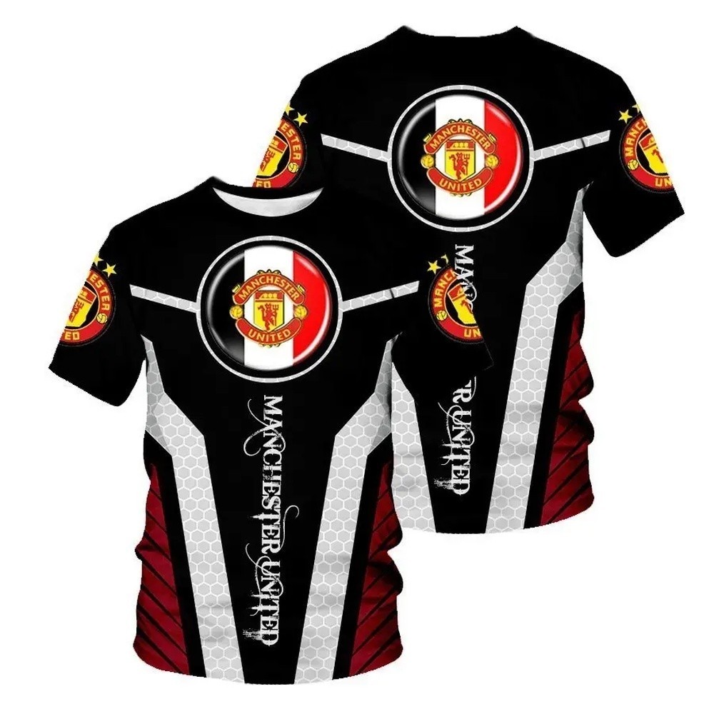 ฮาราจูกุพัดลมฤดูร้อนเสื้อยืดแขนสั้นการออกแบบใหม่แมนเชสเตอร์ ยูไนเต็ด 3ง พิมพ์สไตล์ ไม่จํากัดเพศ