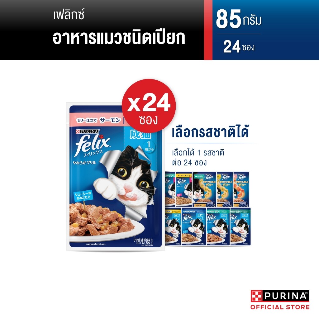 [เหมายกลัง เลือกรสชาติได้] Purina FELIX อาหารแมวเปียก 85 g x24 ซอง สูตร Complete & Balance เลขทะเบียน07