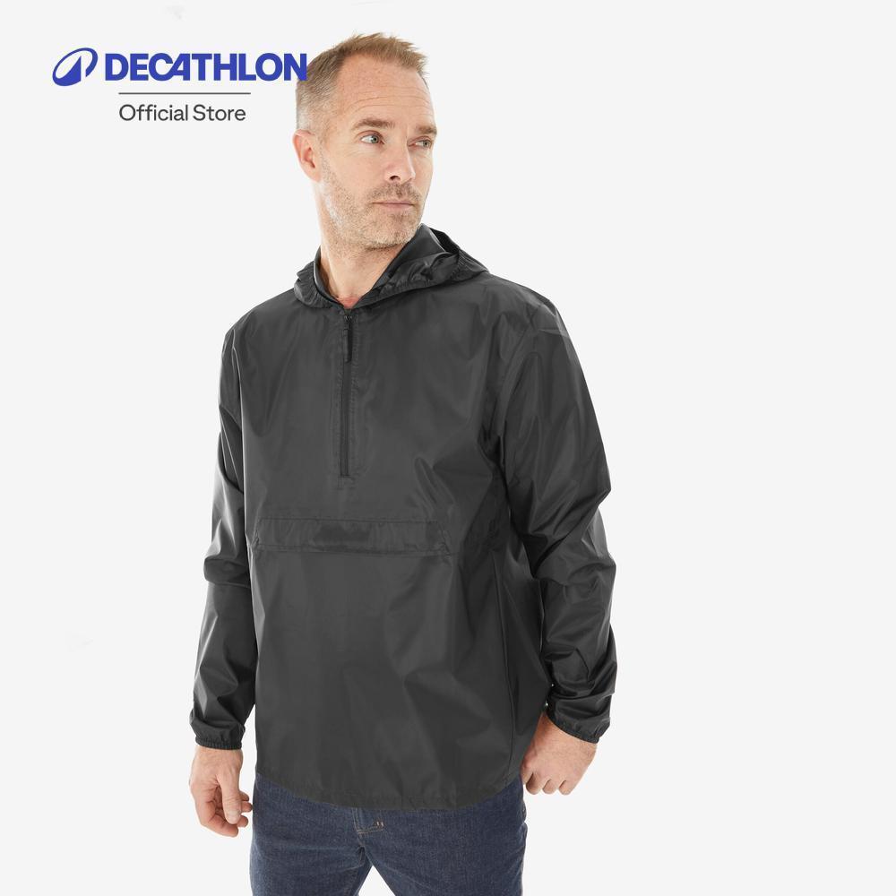 Decathlon Men’S Windproof And Water-Repellent Hiking Jacket Nh100 1/2 Zip เสื้อแจ็คเก็ตคอซิป รุ่น Raincut - Black