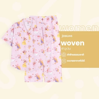Josilins ชุดนอน ผู้หญิง ลิขสิทธิ์ ดิสนีย์ Disney Princess เจ้าหญิง เสื้อคอปก แขนสั้น ขายาว ผ้าวูเว่น พลัสไซส์ ML 2026