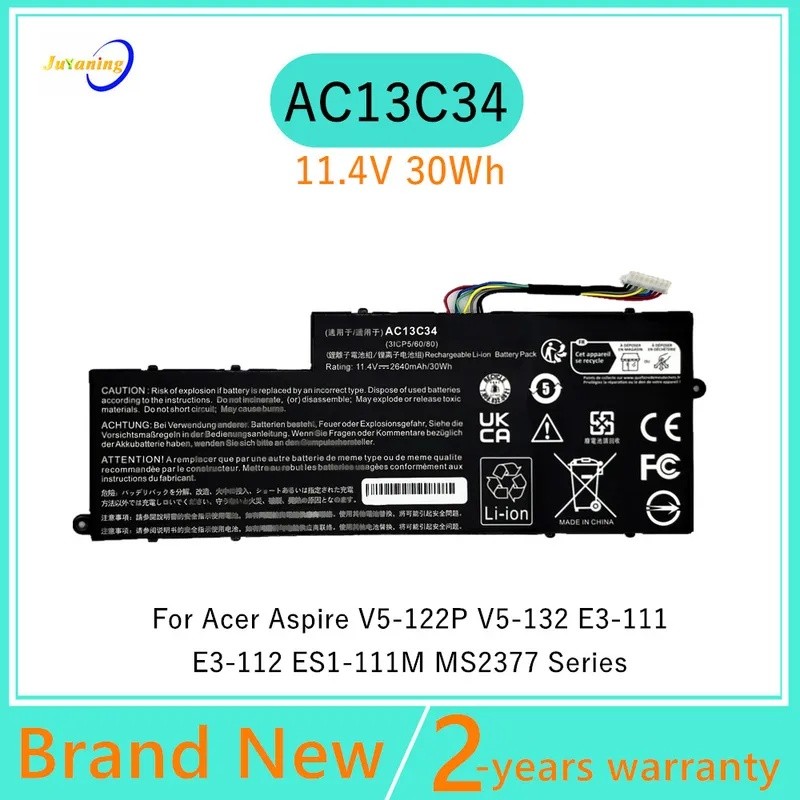 แบตเตอรี่แล็ปท็อปสําหรับ Acer Aspire V5-122P V5-122 E3-111 E3-112 ES1-111M MS2377 Series AC13C34 KT.