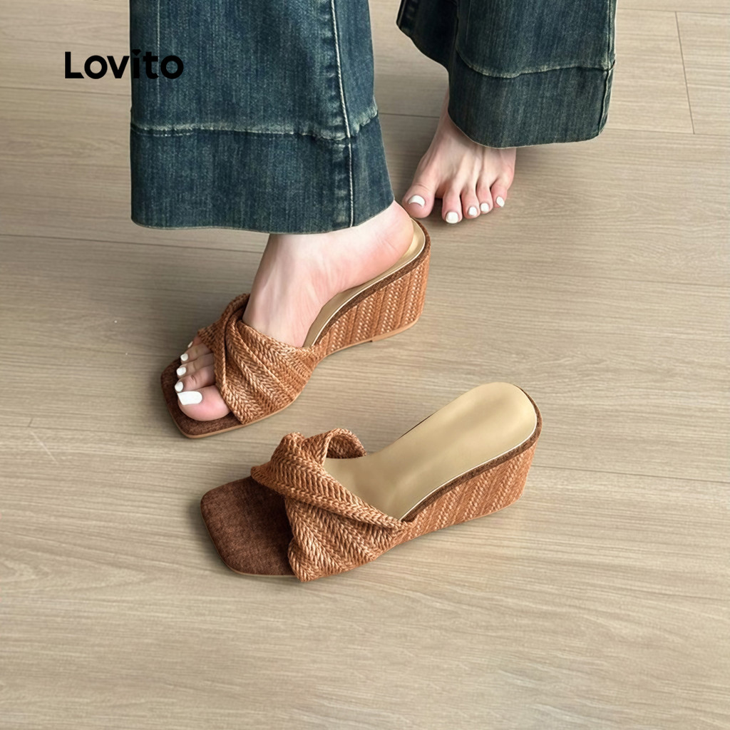 Lovito حذاء كعب ويدج — بيج — صورة 5