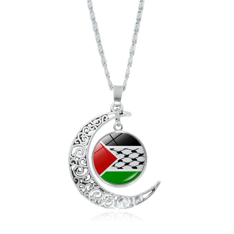 Palestine Flag Time Gem สร้อยคอเครื่องประดับหญิง Hollow Moon Palestine Flag จี้อุปกรณ์เสริม