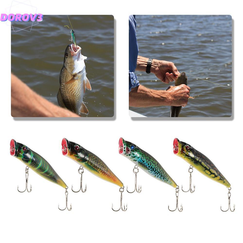 DOROV3 4PCS Topwater Popper Lure, 9.5 ซม./12g ABS Surface Popper เหยื่อ, เหมือนจริง Hard พร้อมตะขอคู