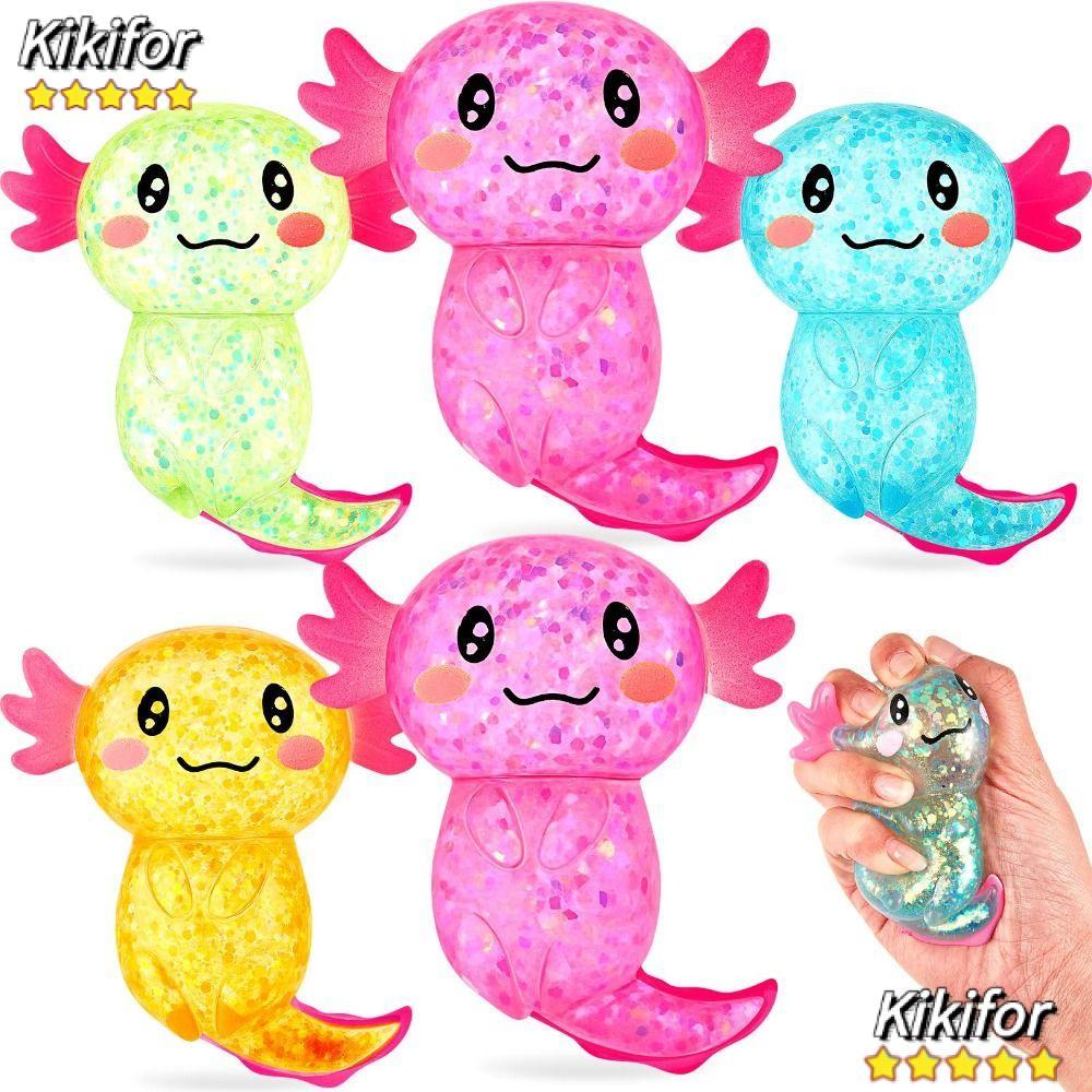 KIKIFOR Squishy Stress Glitter, รูปร่างน่ารัก Soothing Texture Axolotl Squishy ของเล่น, Sugar Filled