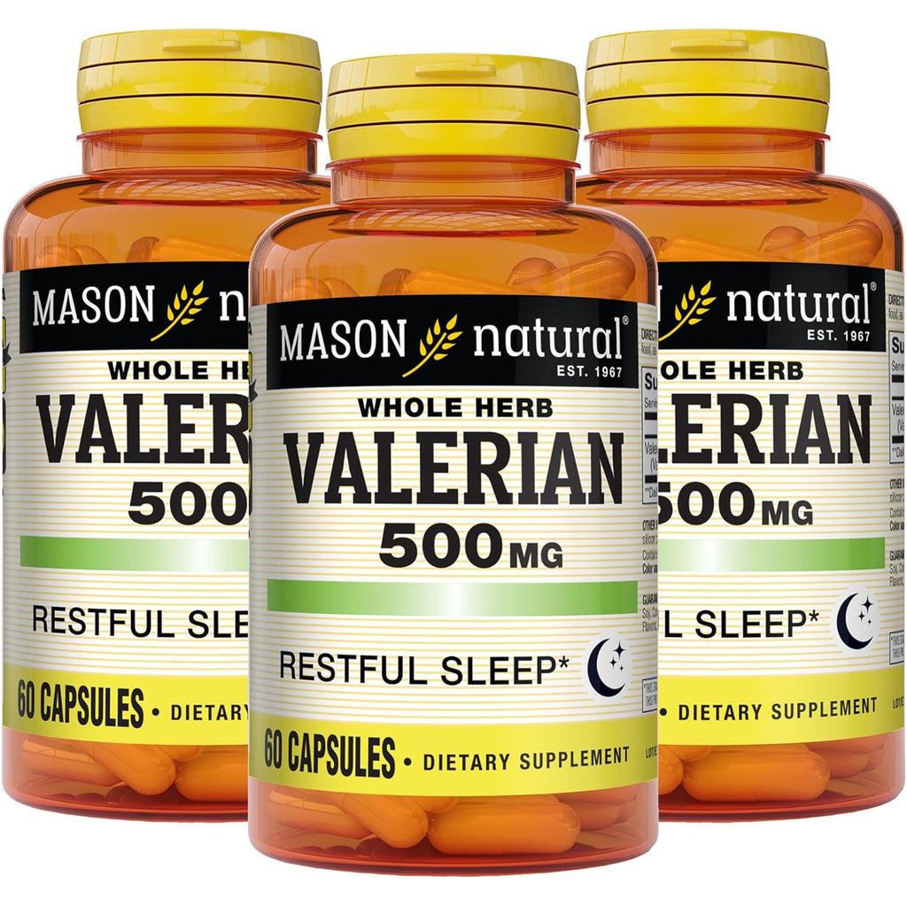 MASON NATURAL Valerian Root 500 mg, อุปทาน 6 เดือน, ธรรมชาติ, ส่งเสริมสุขภาพและสนุกสนาน, อาหารเสริมส