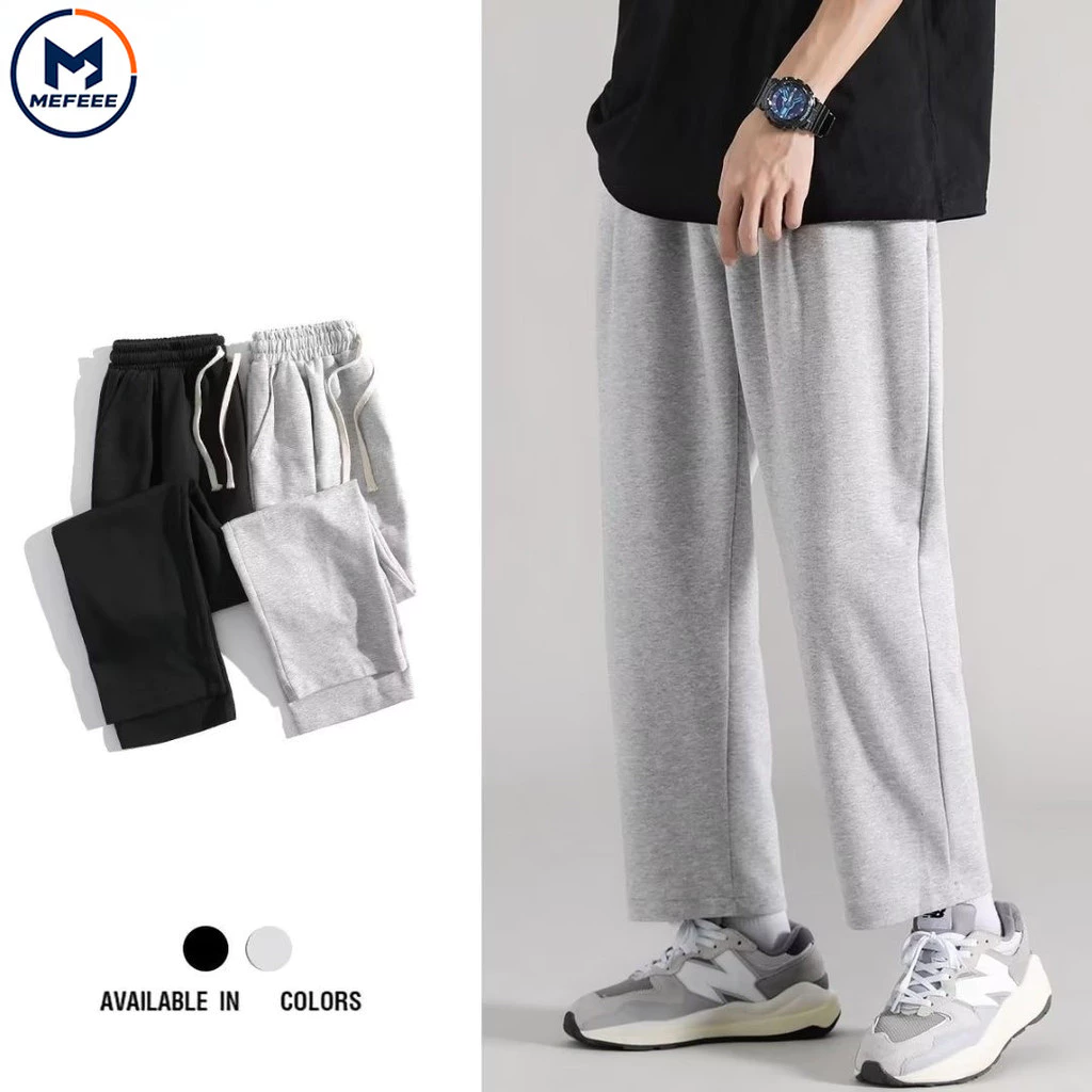 MEFEEE ซื้อ 1 แถม 1! กางเกงวอร์มยูนิสซ์เกาหลี ทรงหลวม สบาย สำหรับหน้าร้อน สีดำและสีเทา