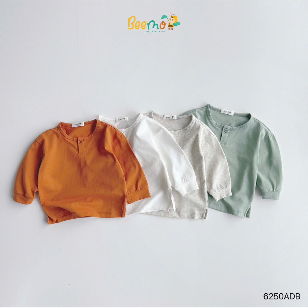 BEEMO เสื้อยืดแขนยาวเด็กผู้ชายผ้าฝ้ายยืดคอปกปุ่มสไตล์เกาหลี 6250ADB