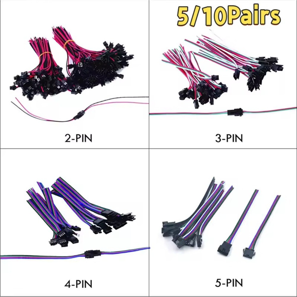 10PAIRS LED Strip Connector 2pin/3pin/4pin/5pin/6pin SM JST Connector สายไฟชายและหญิงสําหรับ 5050/35