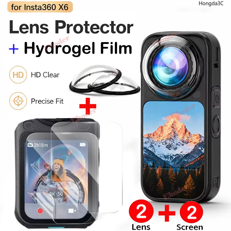 สําหรับ Insta360 X6 เลนส์กล้อง PC Guard พร้อมฟิล์มไฮโดรเจลแบบนุ่มสําหรับ Insta360X6 ป้องกันกล้องกีฬาอุปกรณ์เสริม