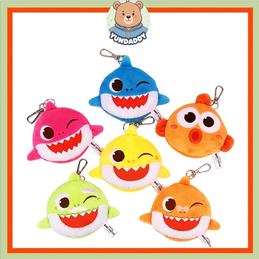 [PINKFONG] Baby Mirror Plush Bag charm (Baby shark / Mommy Shark / Daddy Shark / Grandpa Wil