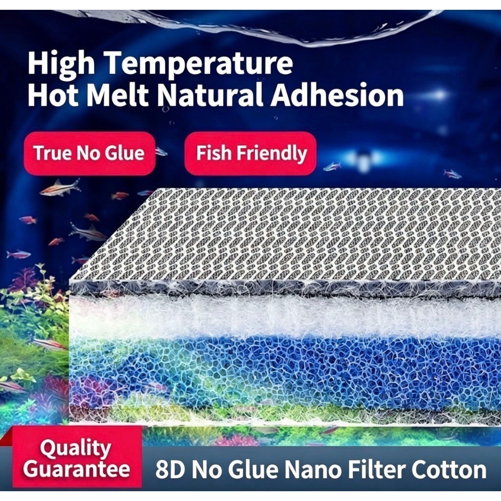 ราคาถูก 8D No-Glue Nano Aquarium Filter Sponge Cotton, Fish Tank Filter Pad สําหรับตะกอนและความบริสุ