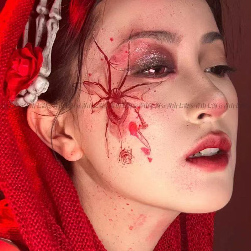 万圣* 节蜘蛛彩色贴防水Ins纯欲酷潮男女手臂脸部可洗贴纸Halloween Witch Gothic Dark Makeup Nun Creative Makeup * Children'S Car