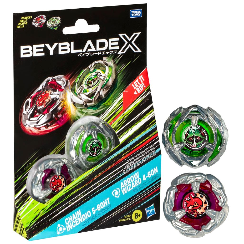 Beyblade X Chain Incendio 5-60HT and Archer Wizard 4-60N Dual Pack Set with 2 Right-Spin Tops - Batt