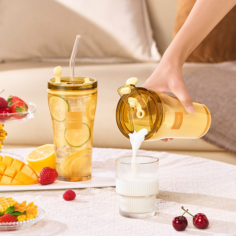 การมองเห็นอเมริกัน Corelle Brands Corelle Brands Corelle Double Drinking Glass Straw Cup ทนอุณหภูมิส