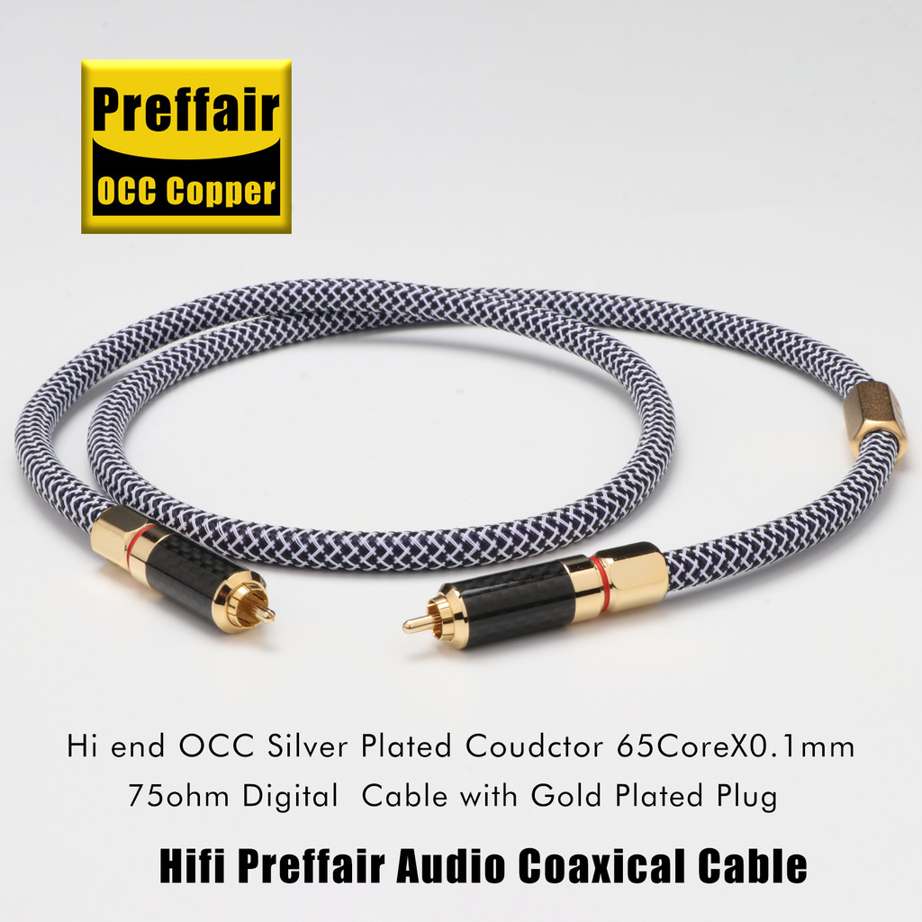 Prefair คริสตัลเดี่ยวทองแดง Gold-Plated RCA to RCA Lotus Head Coaxial Cable HIFI Fever Grade Digital