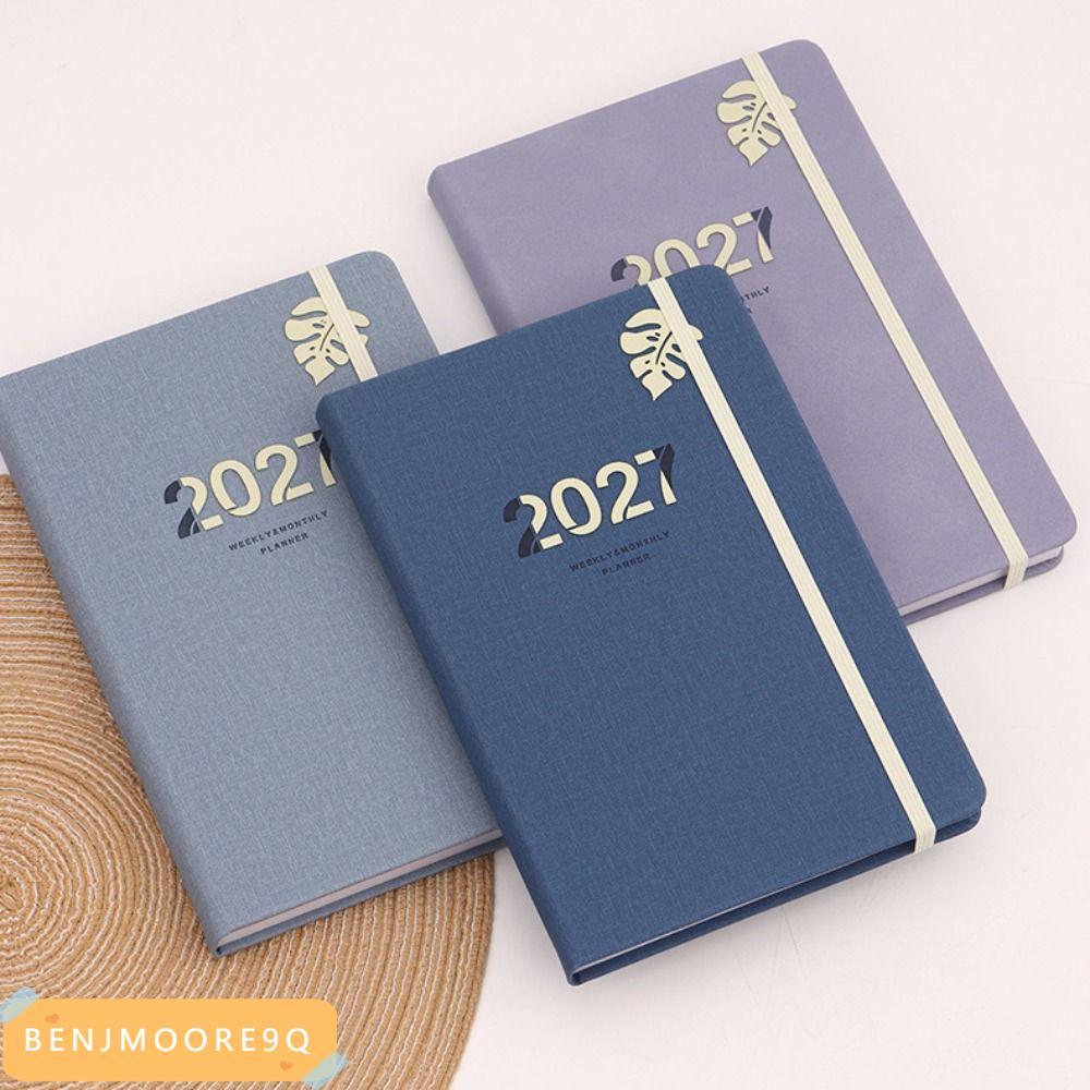 BENJMOORE9Q 2027 Agenda Book, A5 Planner Reminder Schedule Book, แบบพกพา Do List Textured PU Daily P