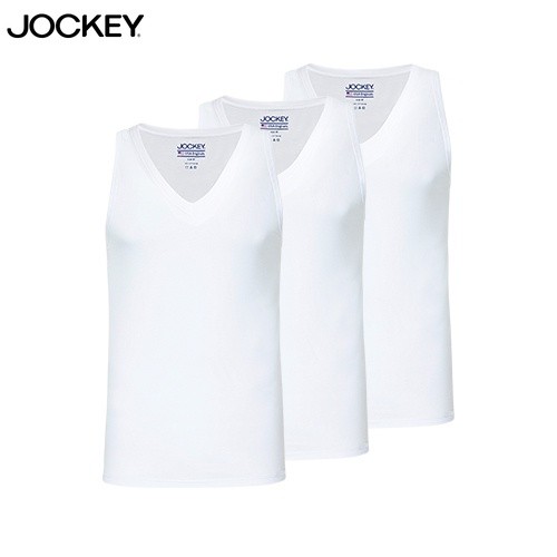Jockey 3 ชิ้น Men Undershirt V คอกล้ามเนื้อ Tee เสื้อยืดผ้าฝ้าย JMN177832WHT WHT
