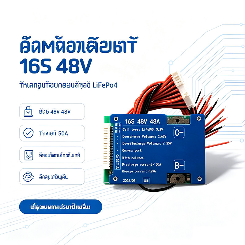 【COD】BMS LiFePo4 16s 48V พร้อม Active Balance แม่นยำ จักรยานไฟฟ้า
