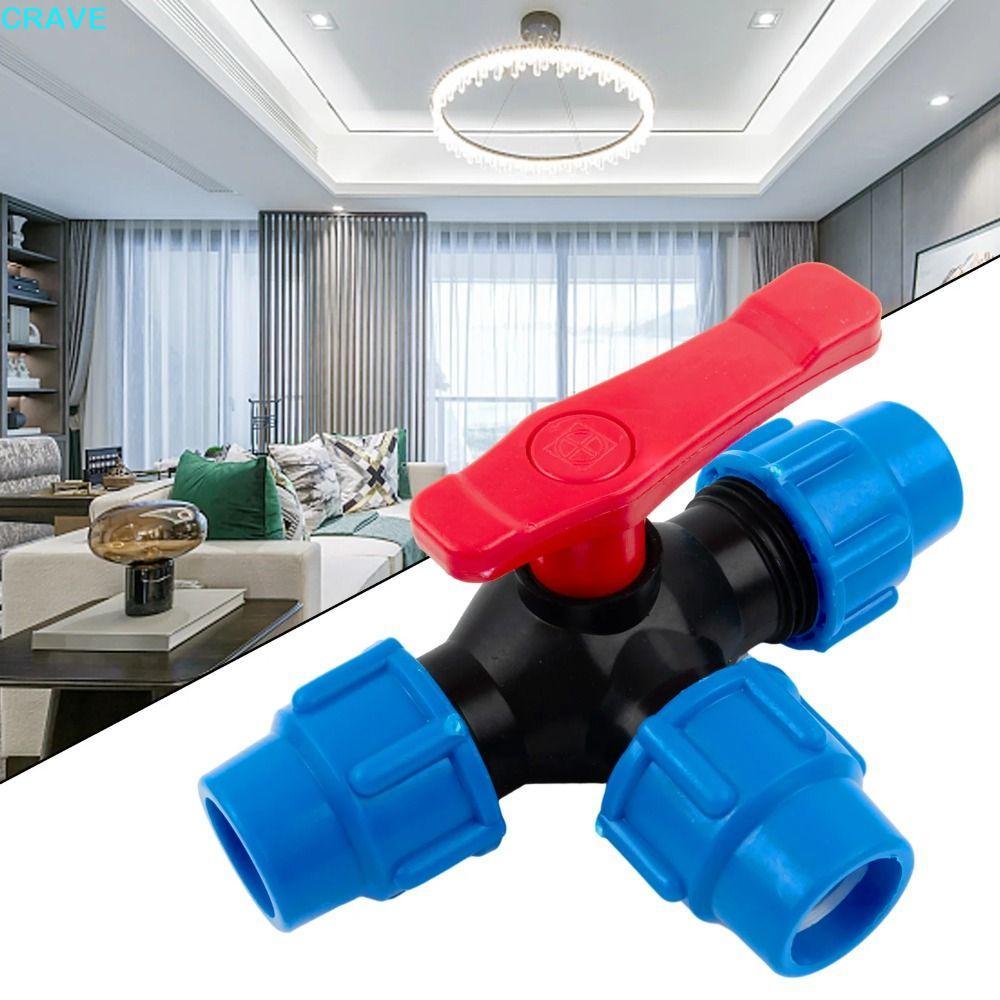 CRAVE PE Faucet Diverter, ติดตั้งง่ายพลาสติก 3-Way Ball Valve, Quick Connect ชลประทาน 20/25/32/40/50 มม.ท่อ Fast Joint อุปกรณ์ท่อน้ําสวน