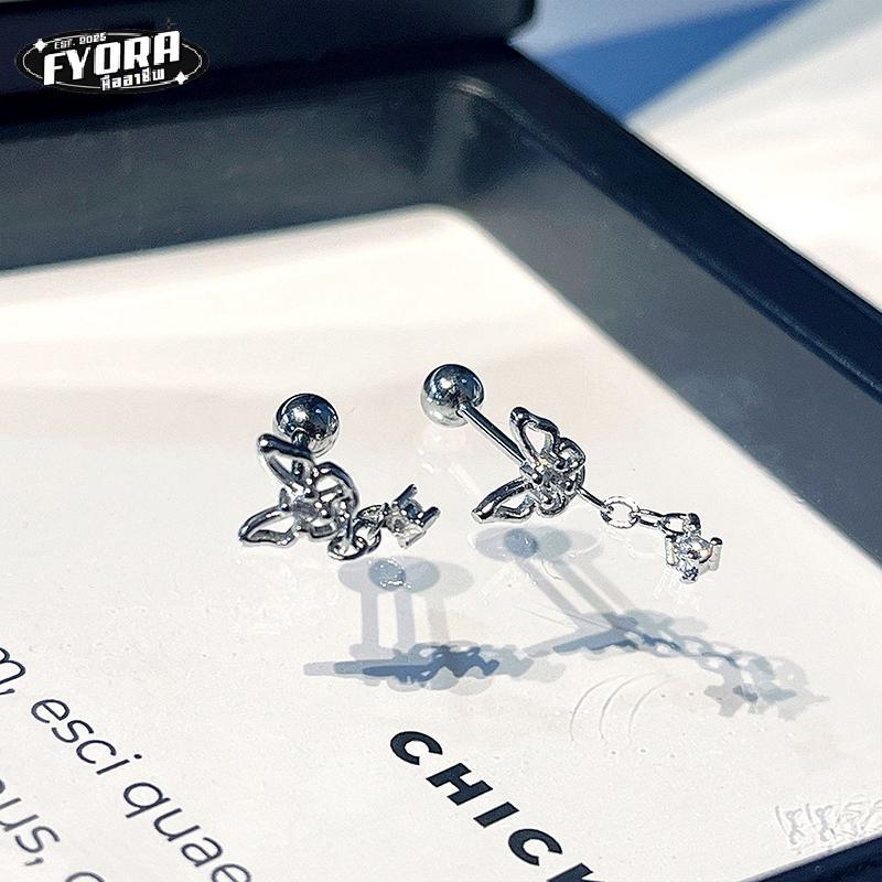 FYORA 1 คู่ผีเสื้อ sel fodding Ear wap Bone Nail Spiral Stud ต่างหูสําหรับผู้หญิงเดิม New Fine Jewel