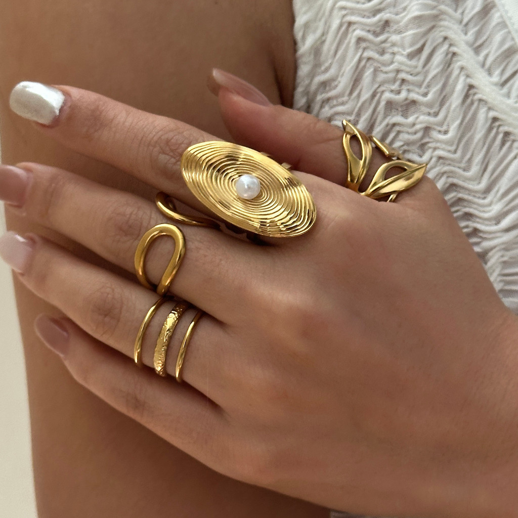 YX แหวนเกลียวสแตนเลส Vintage Retro 3 ชั้น Stackable Band Y2K Party เครื่องประดับของขวัญสําหรับผู้หญิ