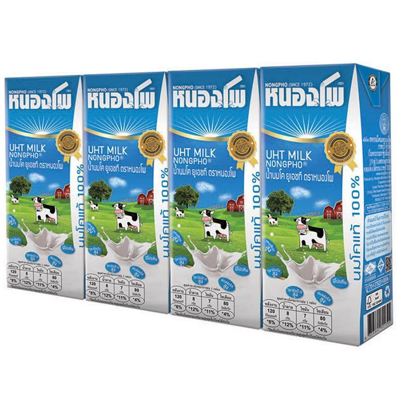 หนองโพนมยูเอชทีรสจืด 180มล. แพค 4 Nongpho UHT Milk Plain 180ml. Pack 4 [หมายเลขบาร์โค้ด 8858862801400]