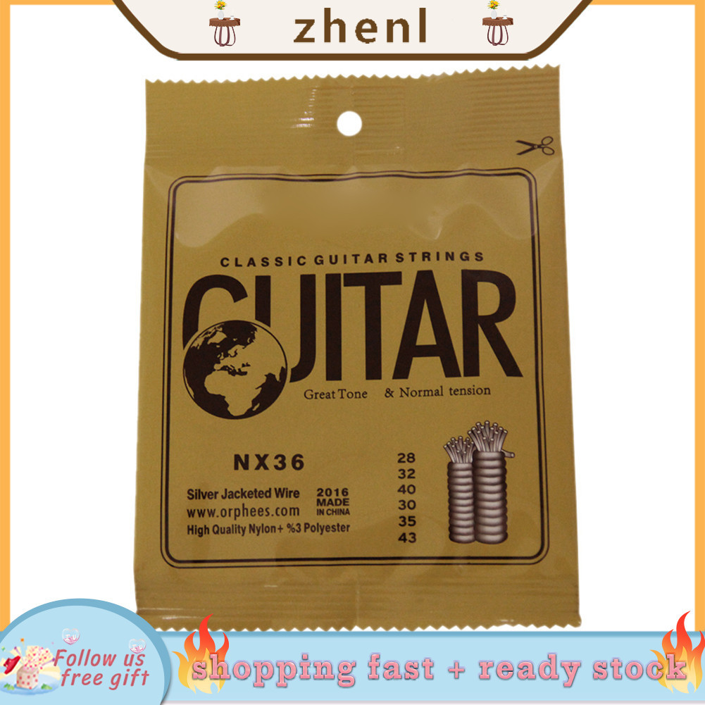 Zhenl Zhenl Orphee NX36 ไนลอนสายกีตาร์คลาสสิก 6 ชิ้นชุดเปลี่ยน (.028-.043) core Silver Jacketed Wire