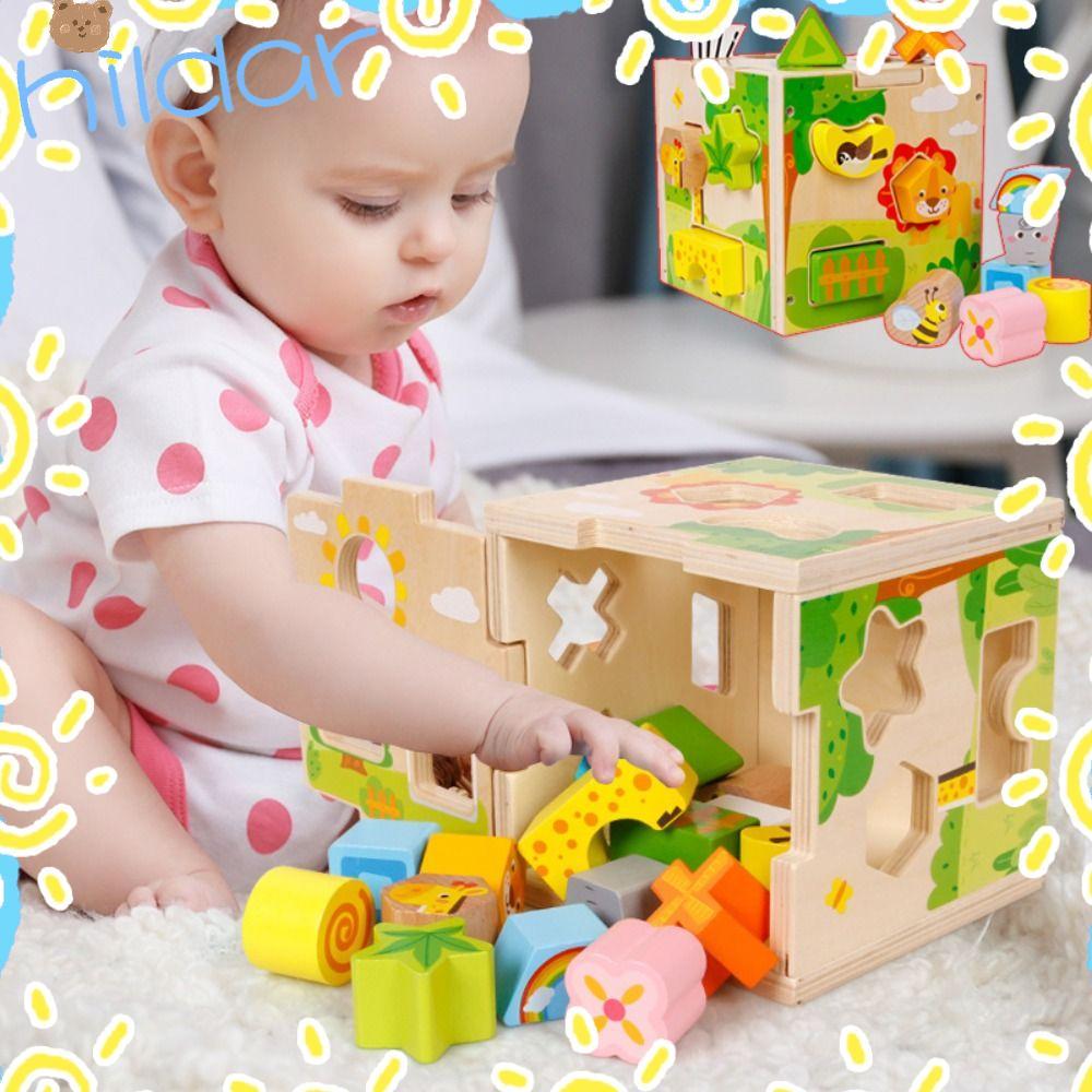 HLAR กิจกรรมไม้ Cube, รูปร่างรูปแบบการจับคู่การเรียนรู้ Cube รูปร่าง Sorter ของเล่น,คุณภาพสูง Sortin