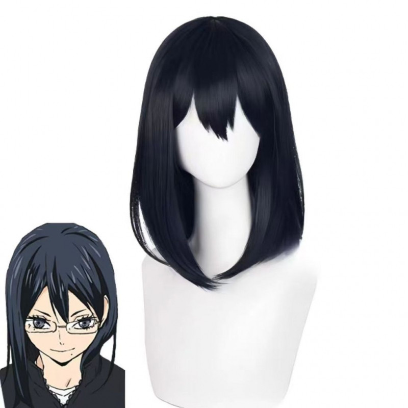 ไฮคิว!! Shimizu Kiyoko คอสเพลย์วิกผม 46 ซม.สั้นสีดําสีฟ้าสังเคราะห์ทนความร้อนผม
