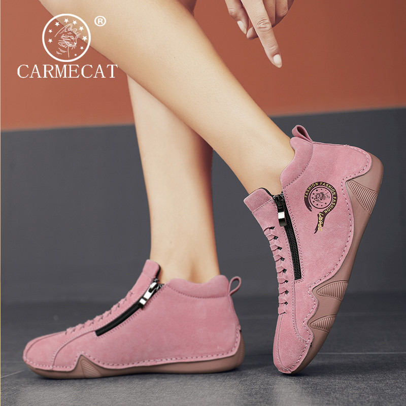 CARME CAT Official Flagship Store รองเท้าผู้หญิง Martin Boots สไตล์ใหม่ของแท้หนัง All-Match คู่ซิปด้