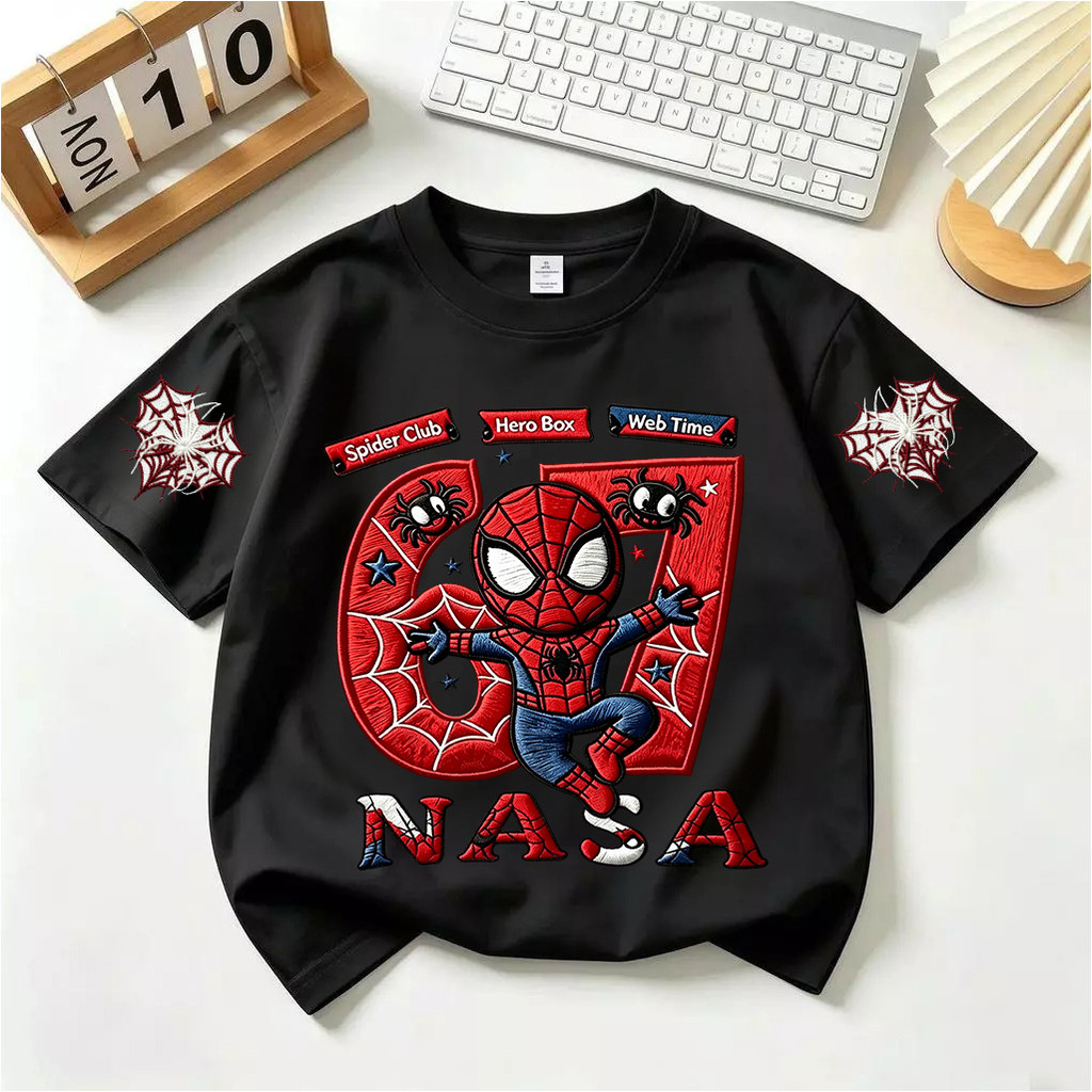NASA เสื้อยืดแขนสั้นเด็ก 67ลายการ์ตูนสไปเดอร์แมน เสื้อเด็กผู้ชาย ระบายอากาศดี เหมาะสำหรับเด็กอายุ 2-15 ปี