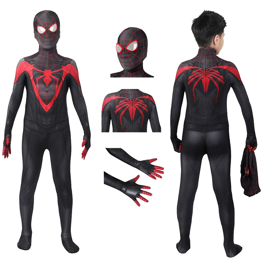 รุ่นเด็ก Spider-Man Miles Morales PS5 ชุด V2cosplay เสื้อผ้าฮาโลวีนเครื่องแต่งกาย
