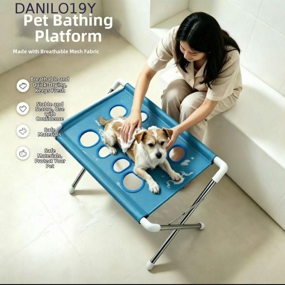 DANILO19Y ขาตั้งอาบน้ําสําหรับสัตว์เลี้ยง, โต๊ะกรูมมิ่งสัตว์เลี้ยงระบายอากาศได้พับได้, โครงสร้างมั่นคง Anti-Bite กันลื่น 8 หลุมเล็บ Clipping Station ตัดเล็บ