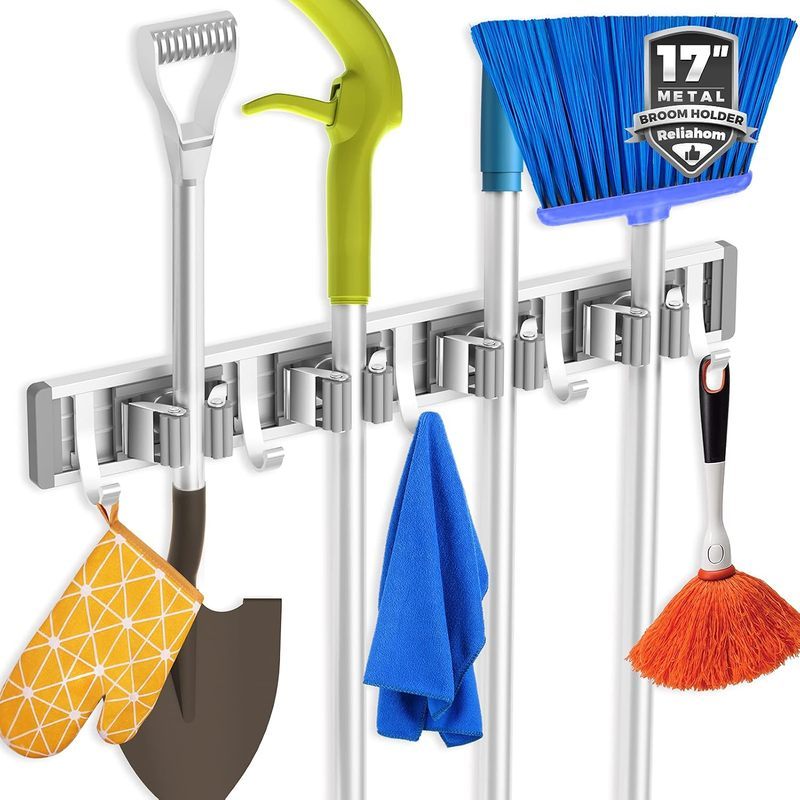 Reliahom ที่วางไม้กวาด Wall Mount Mop Hanger เครื่องมือ organizer 4Racks 5Hooks