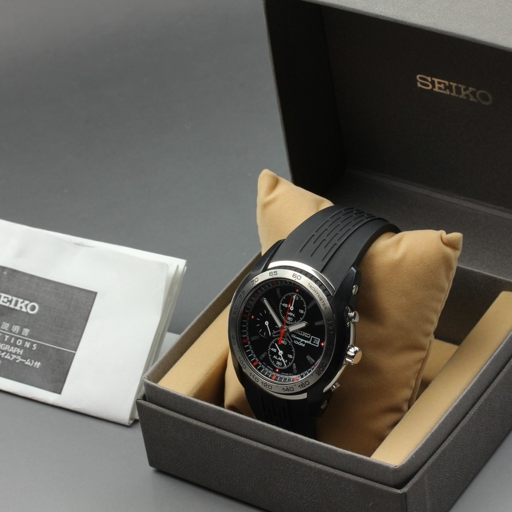 Near MINT SEIKO Chronograph 7T62-0HT0 Date Black Quartz 45mm Men's Watch w/ Box